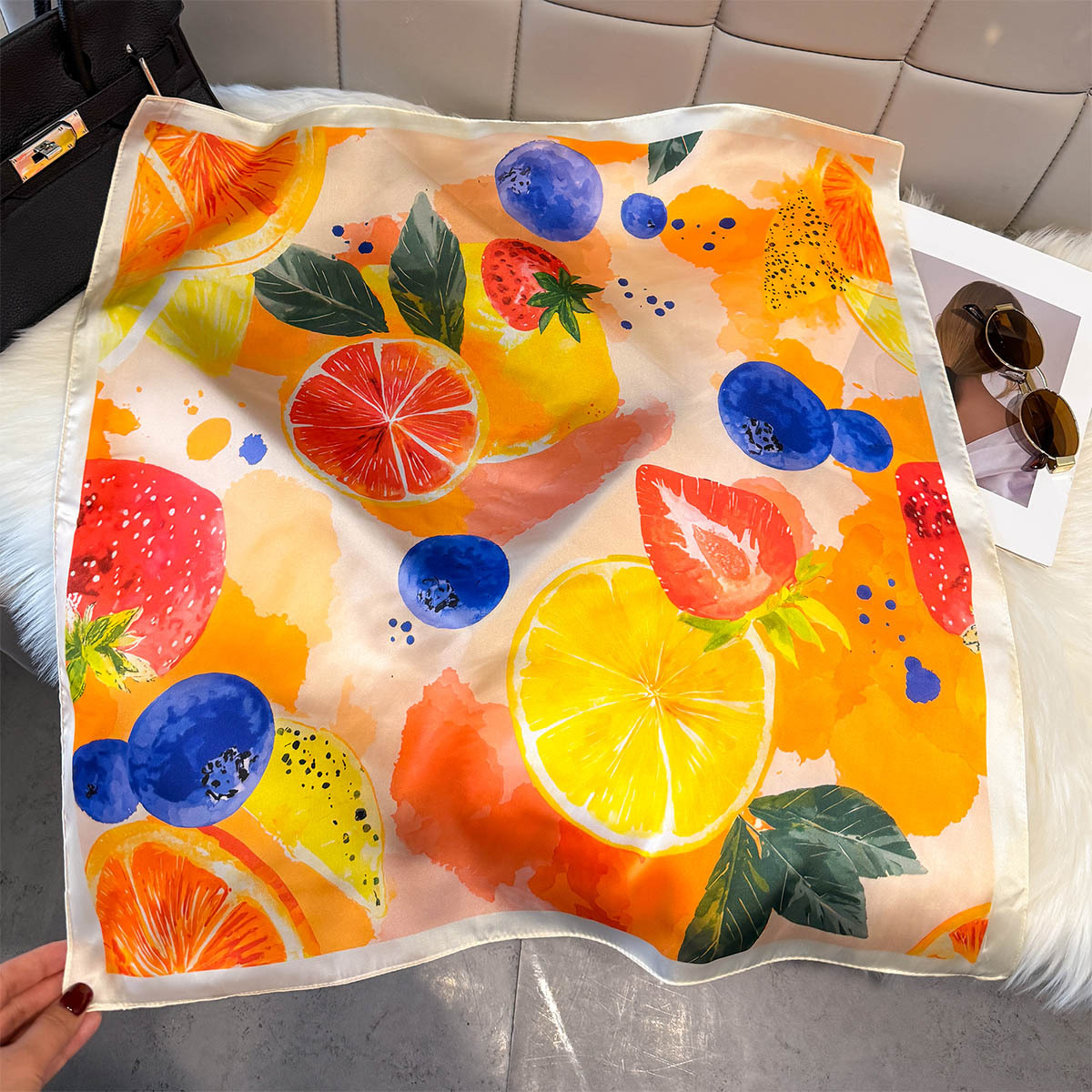 Silk Neck Scarf - Mode Citroen Fruit Patroon Vierkante Zijden