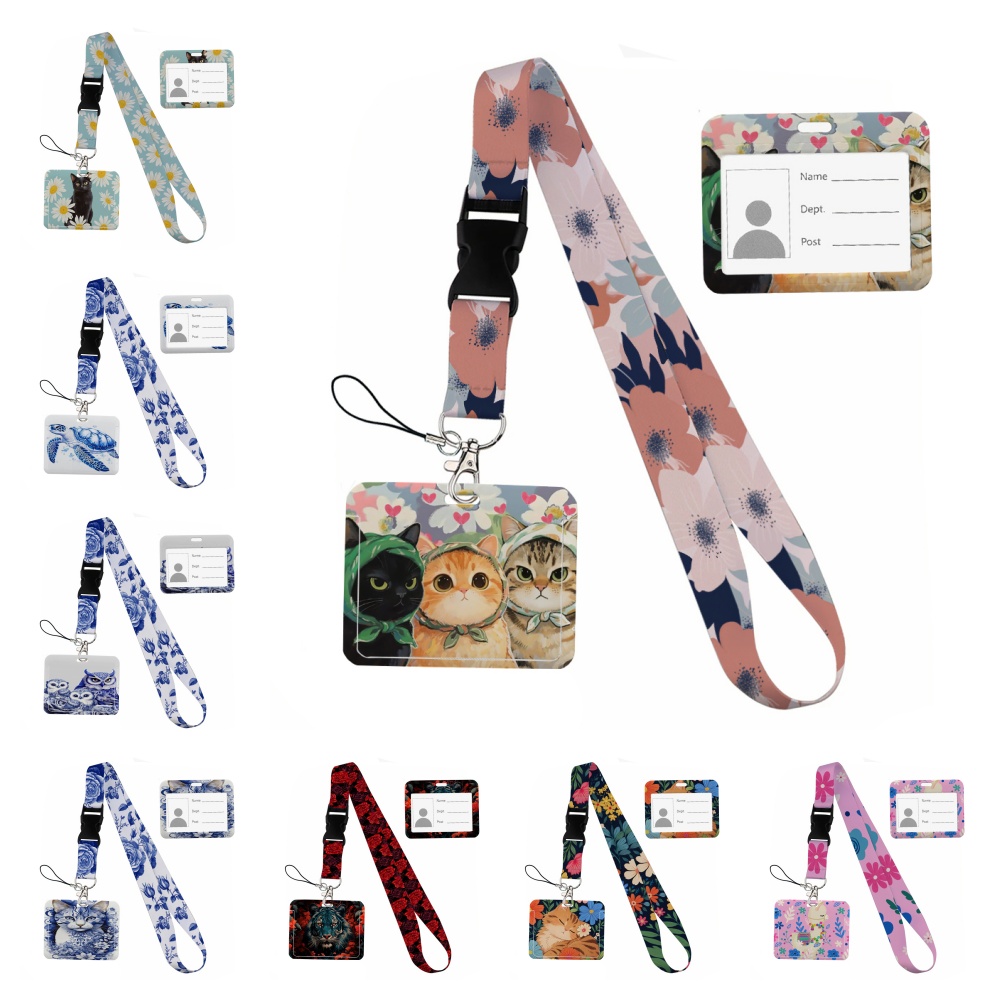 Lanyard Badge Holder - Kleine dieren in bloemen Print Lintkoordjes