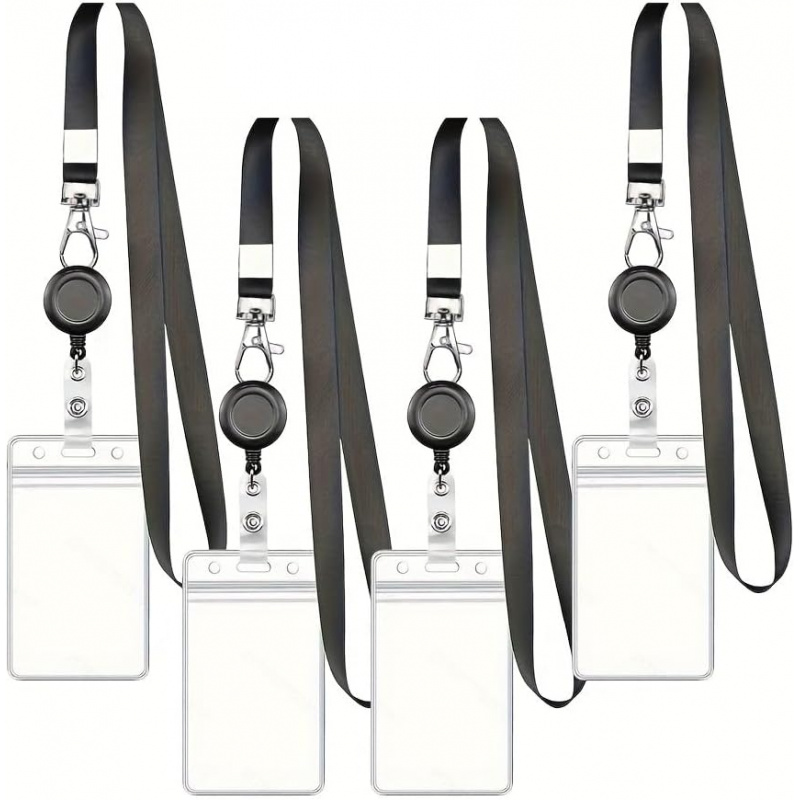 4 STUKS Lanyard Zwart Intrekba - Lanyard Badge Holder recensie en prijs